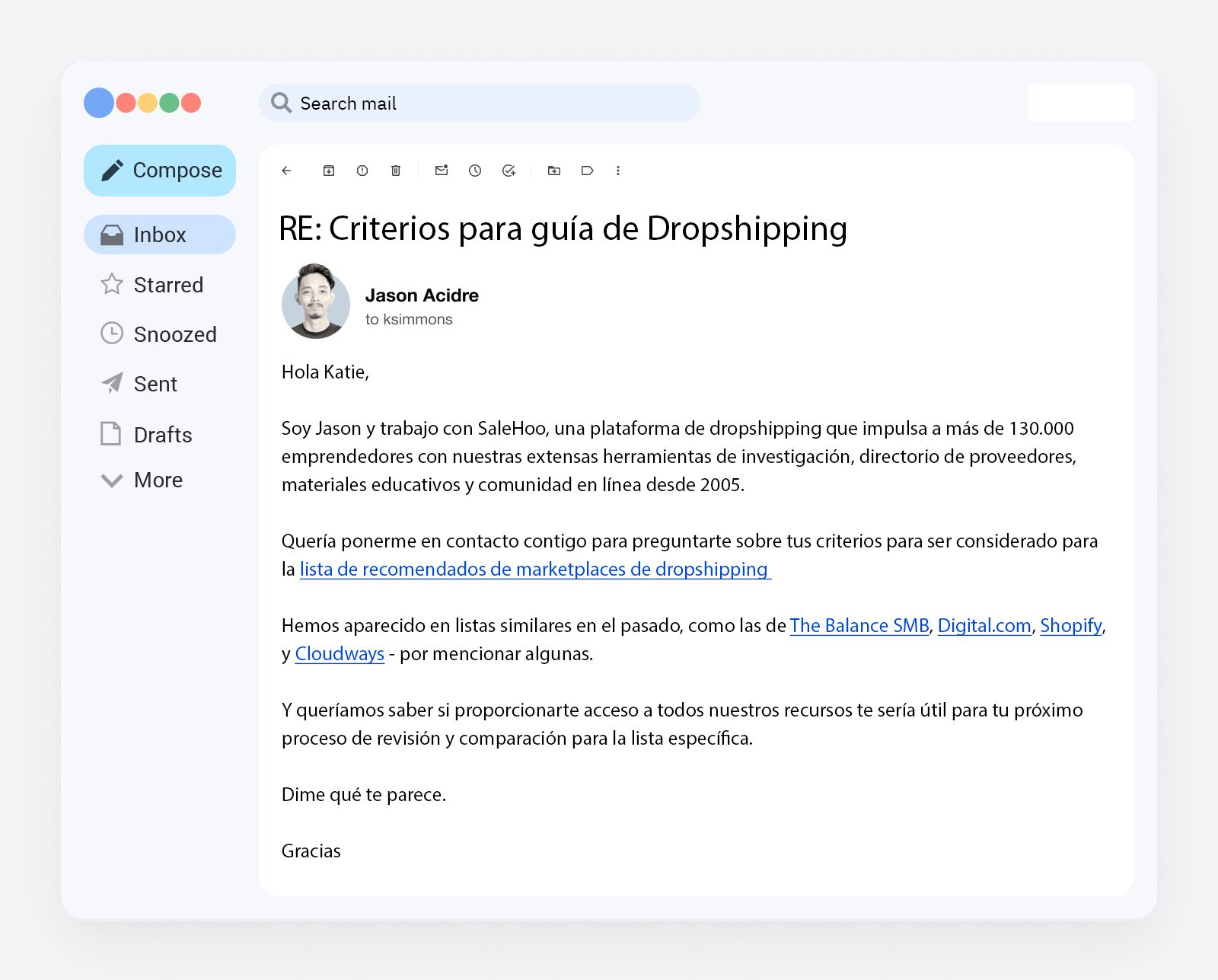Ejemplo de correo electrónico de Jason Acidre.