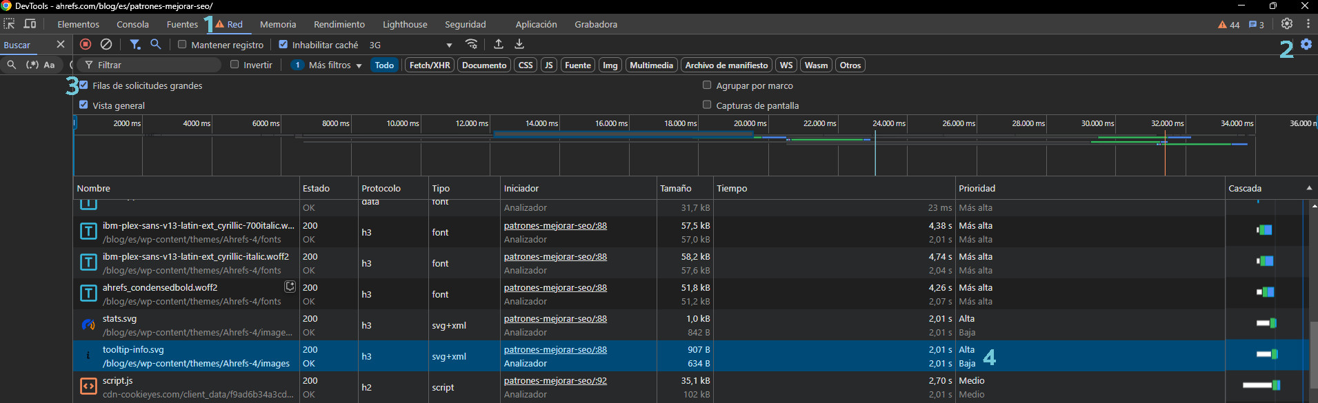 Ajustes en Chrome Devtools