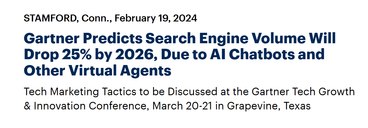 Predicción de Gartner sobre el tráfico en motores de búsqueda