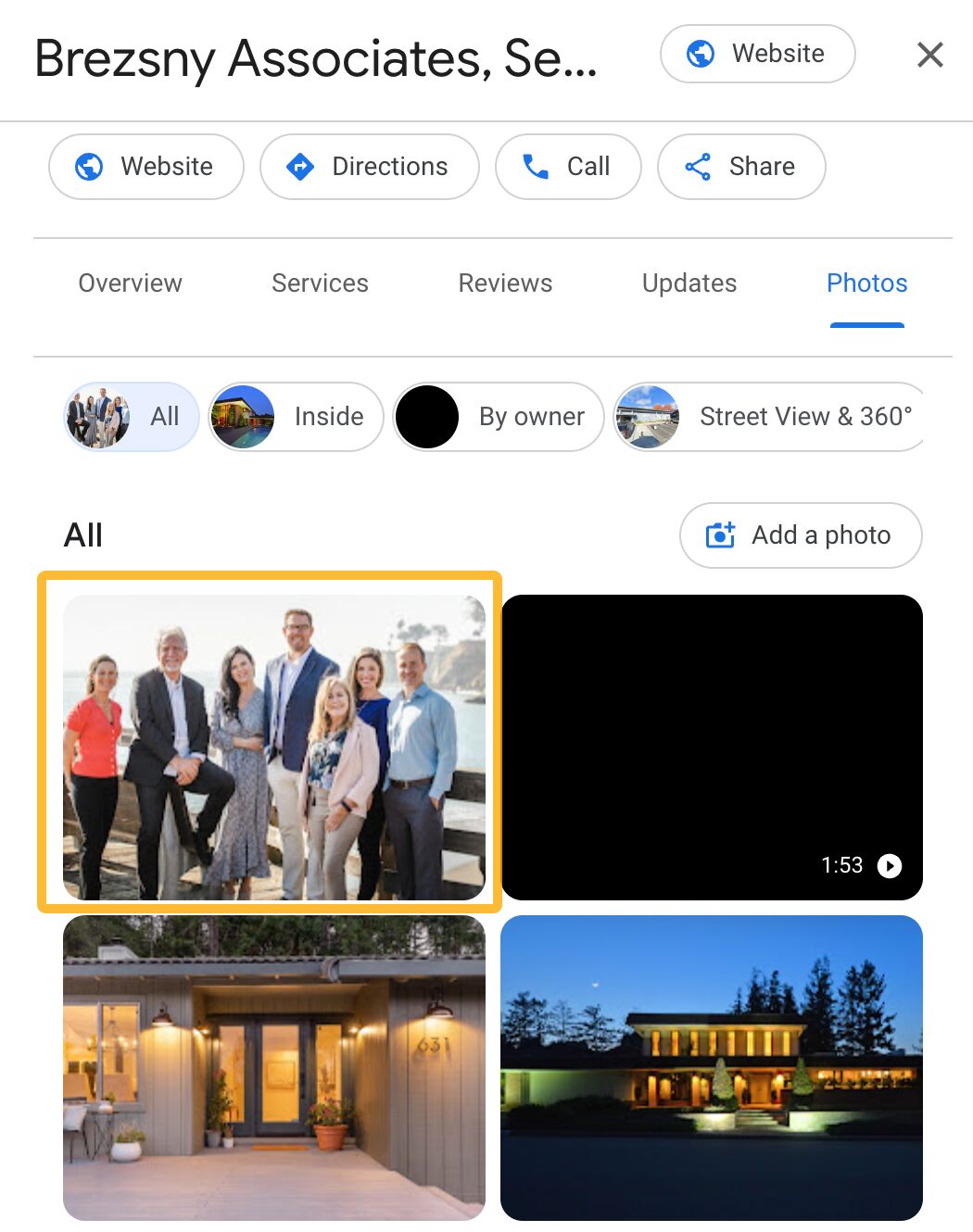 Ejemplo de perfil de empresa de Google con fotos que llaman la atención.