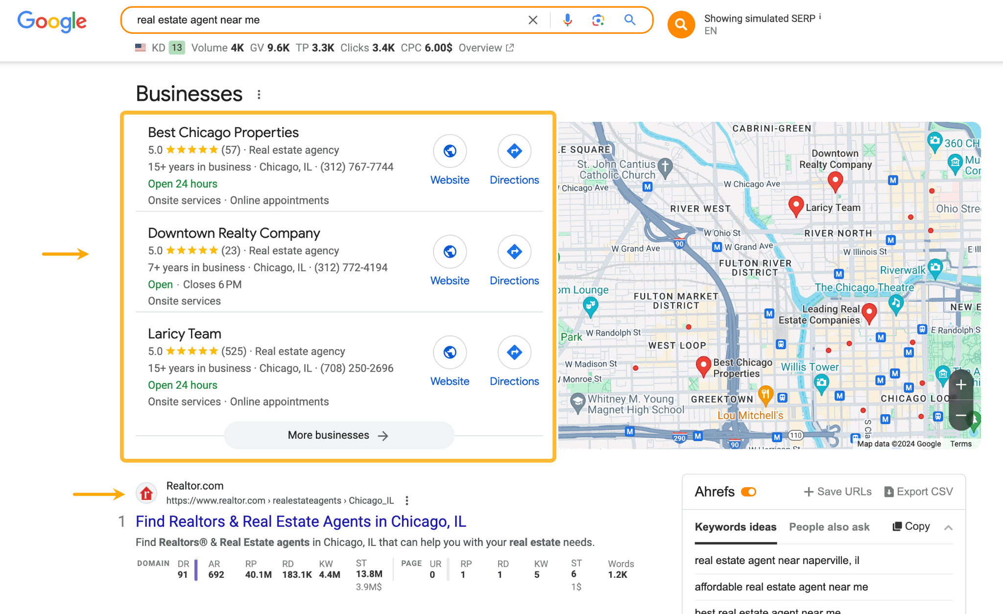 Los perfiles de empresa de Google se sitúan por encima de los resultados orgánicos normales.