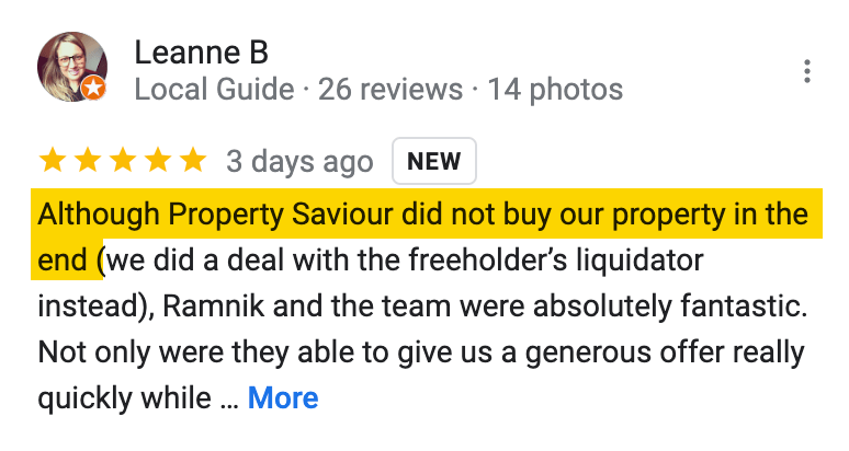 Ejemplo de reseña positiva sin transacción.