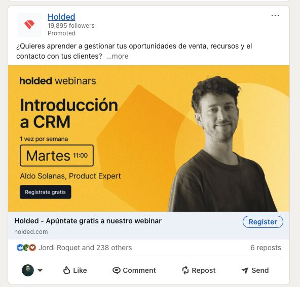 Ejemplo de call to action en un anuncio de LinkedIn