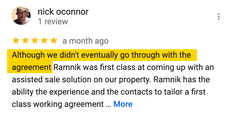 Ejemplo de reseña positiva sin transacción.