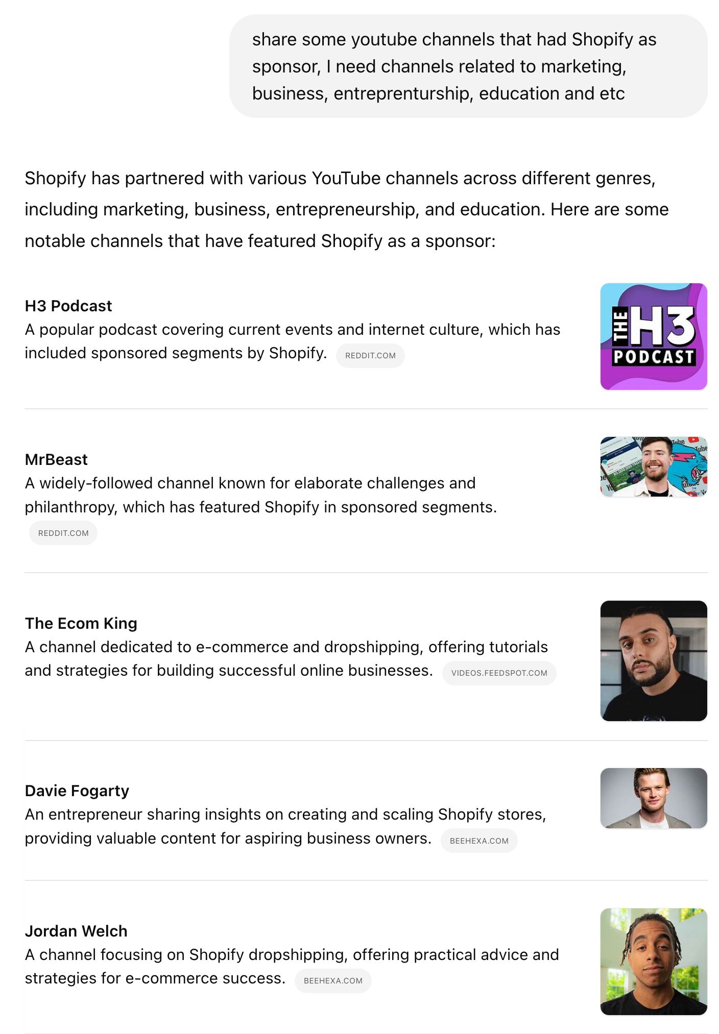Usar ChatGPT para encontrar canales de YouTube para patrocinar