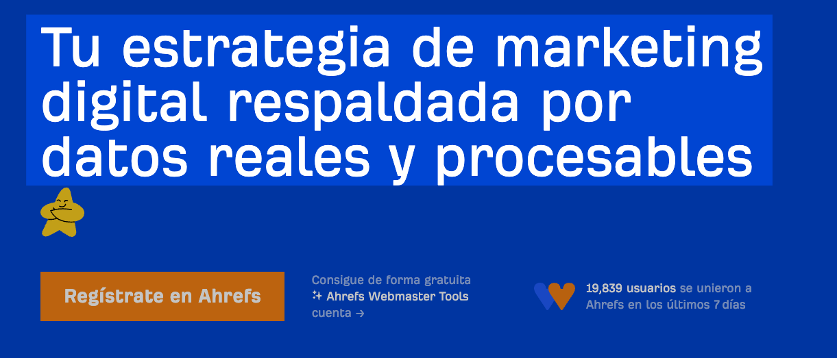 Copy de la página de inicio de Ahrefs