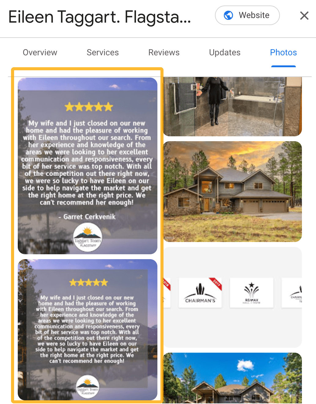 Ejemplo de perfil de empresa de Google con fotos que llaman la atención.