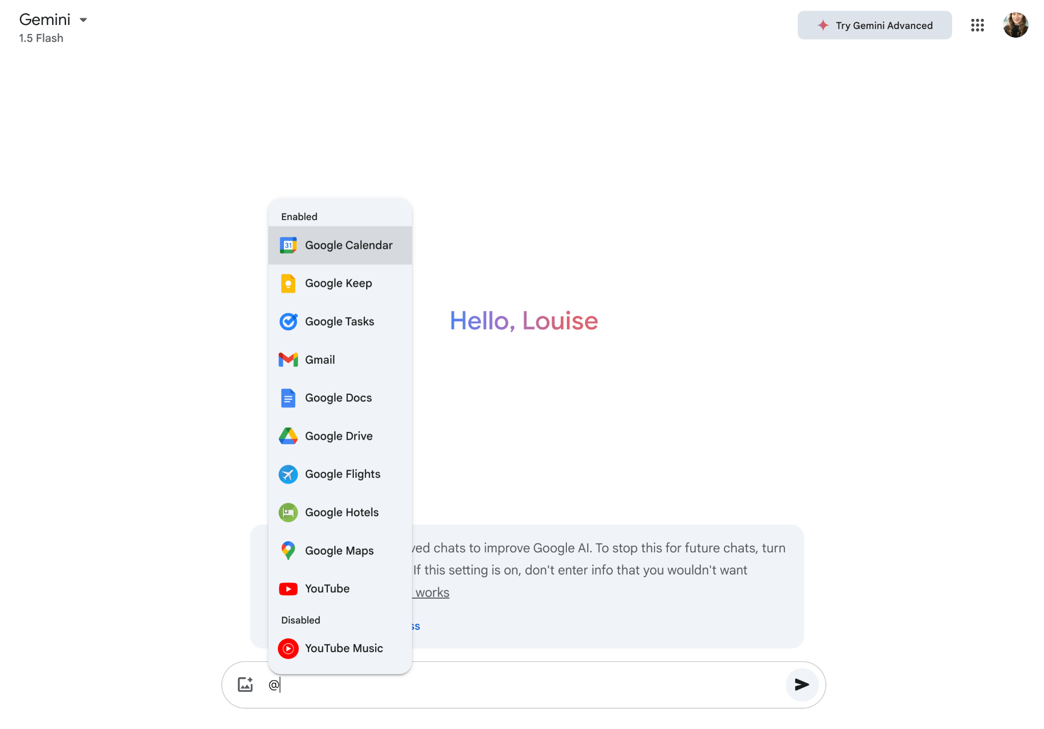 El shortcut '@' de Google Gemini.