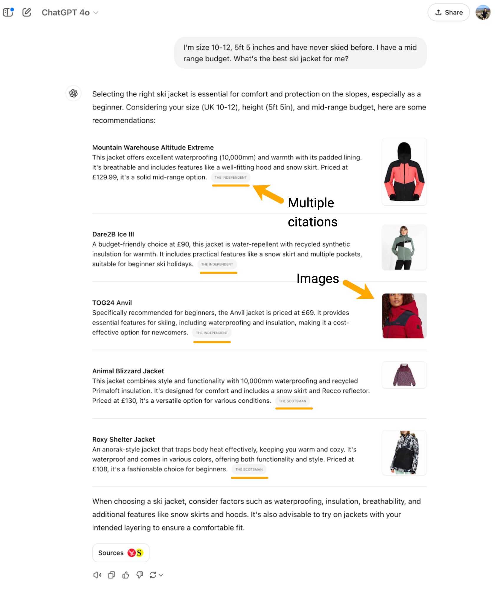 Recomendación de productos en ChatGPT.