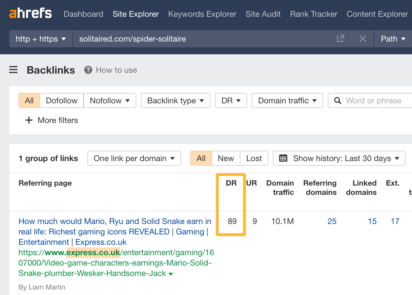 Ejemplo de un DR alto del Daily Express.