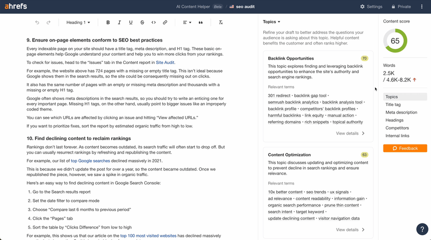 AI Content Helper de Ahrefs