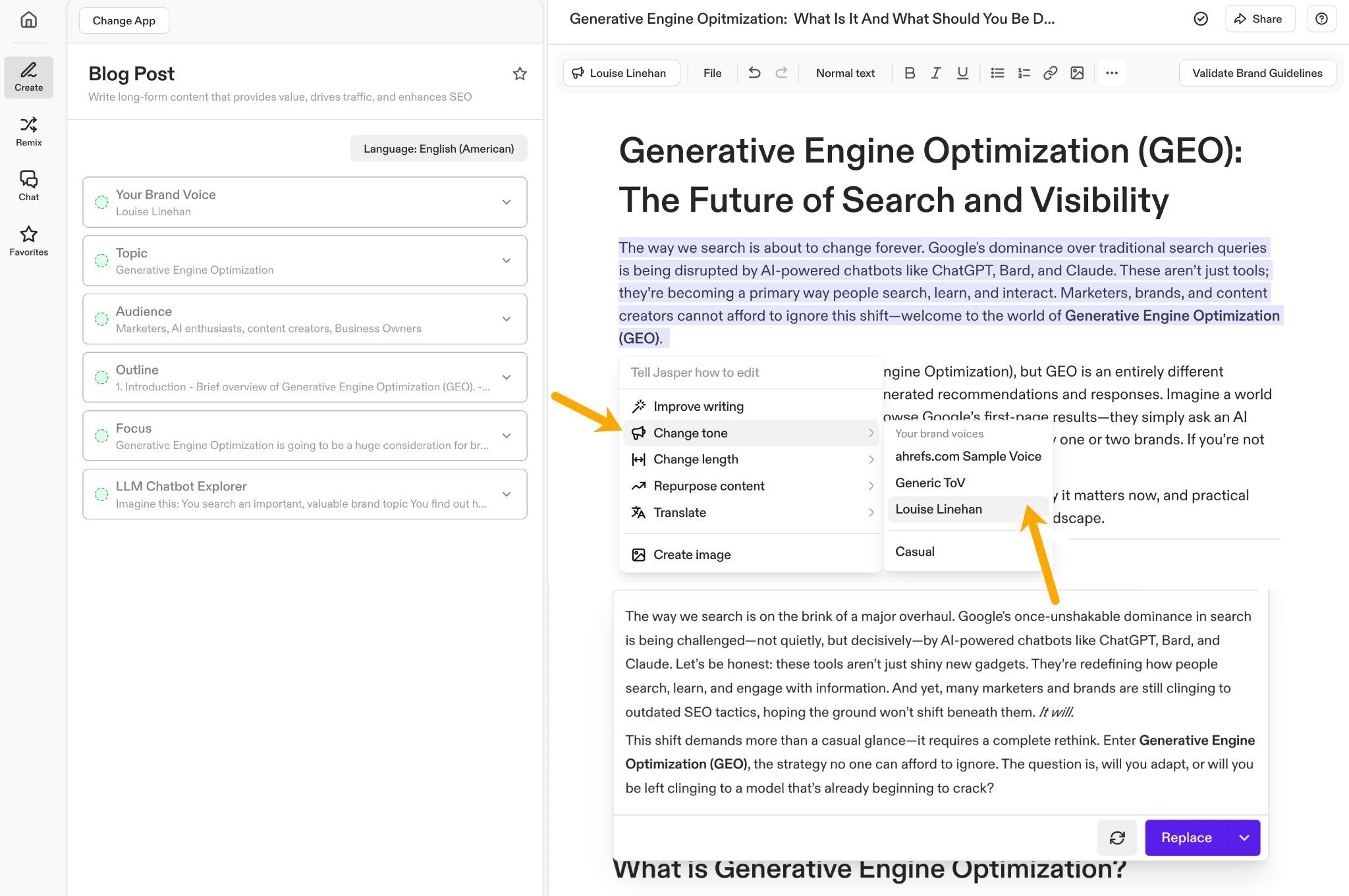 Captura de pantalla de Jasper.ai