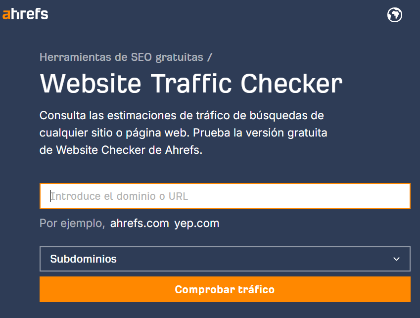 Comprobador gratuito de tráfico web de Ahrefs.
