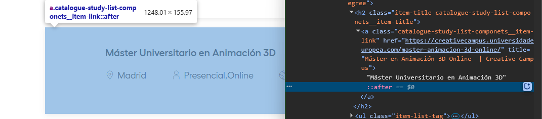 Ejemplo de card box de la Universidad Europea de Madrid