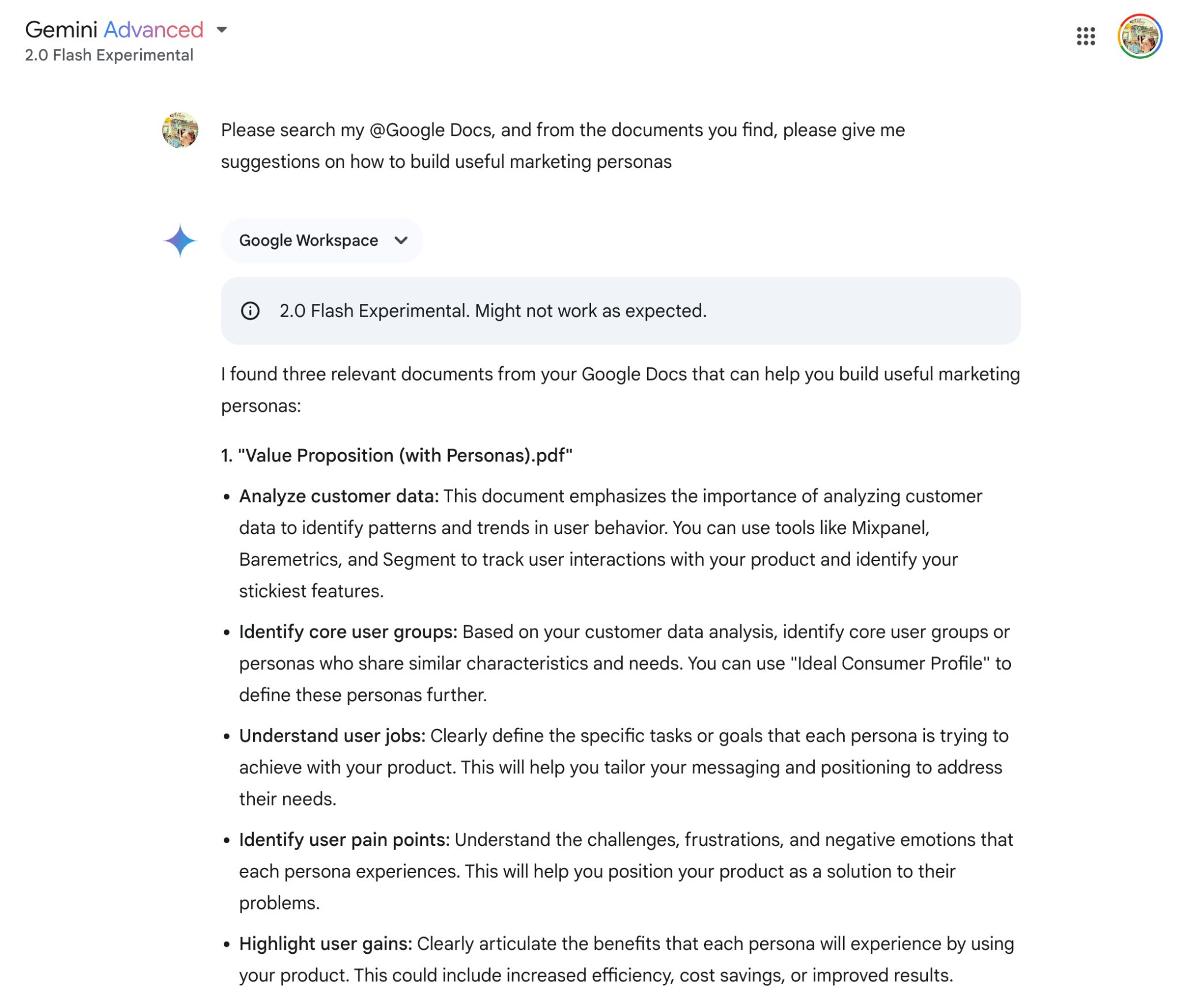 Interfaz de Gemini Advanced.