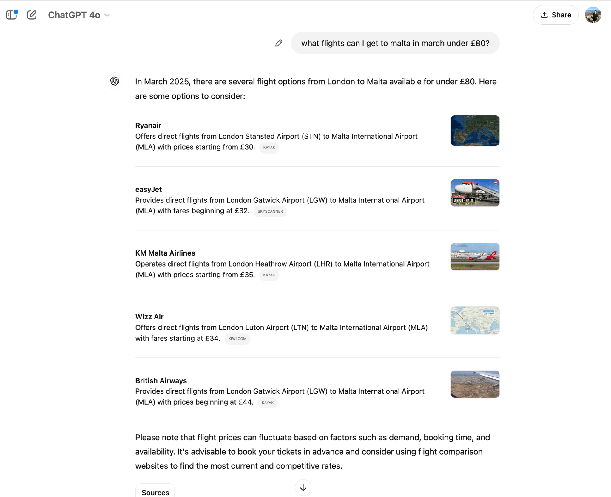 El proceso (engorroso) de comprobar vuelos en ChatGPT.