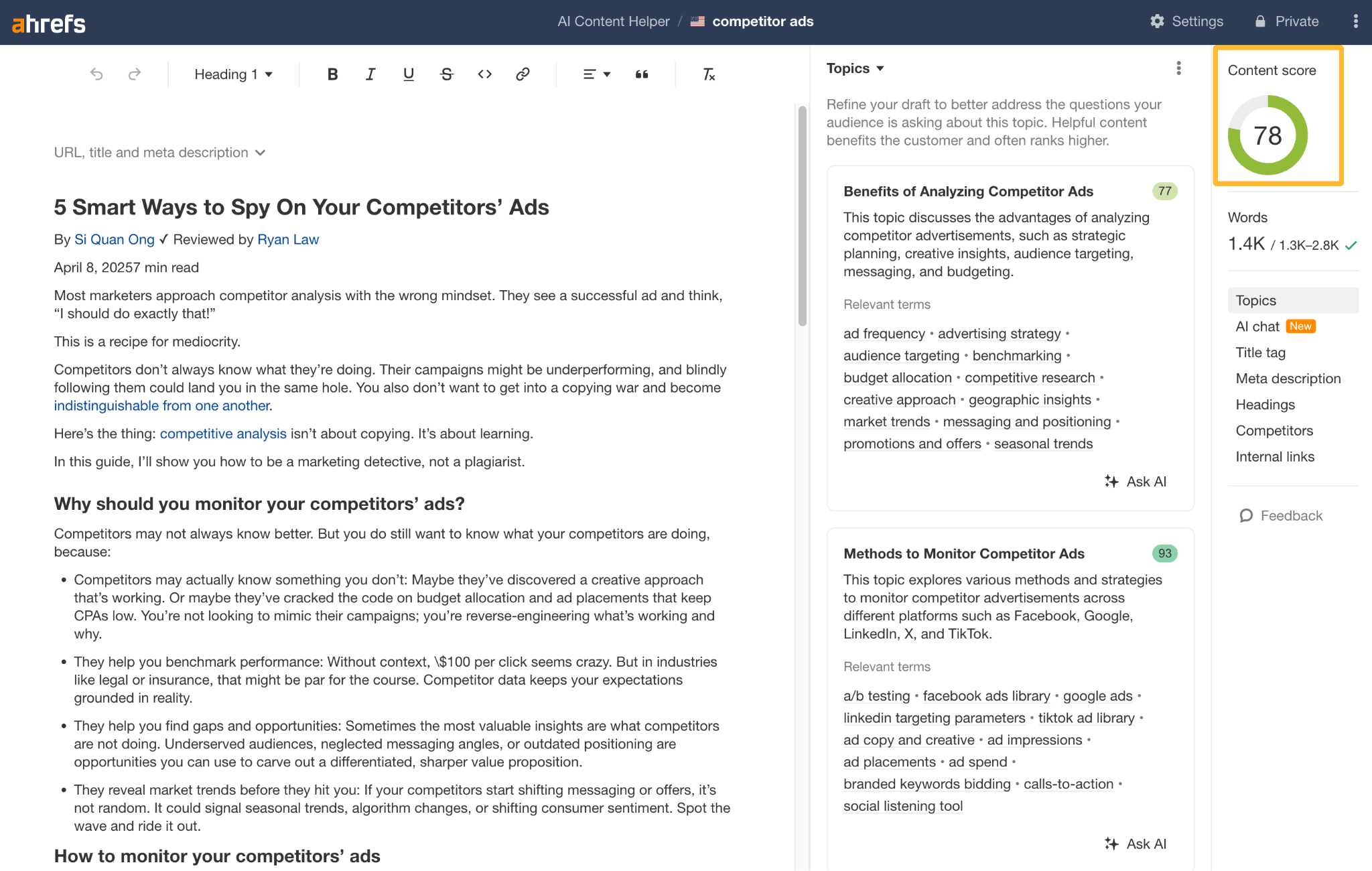 AI Content Helper de Ahrefs