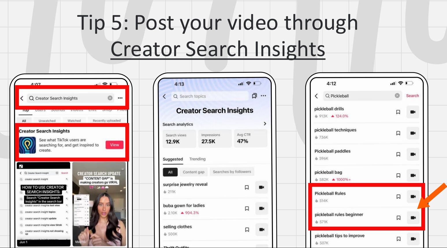 Charlotte muestra cómo publicar un vídeo a través de Creator Search Insights.