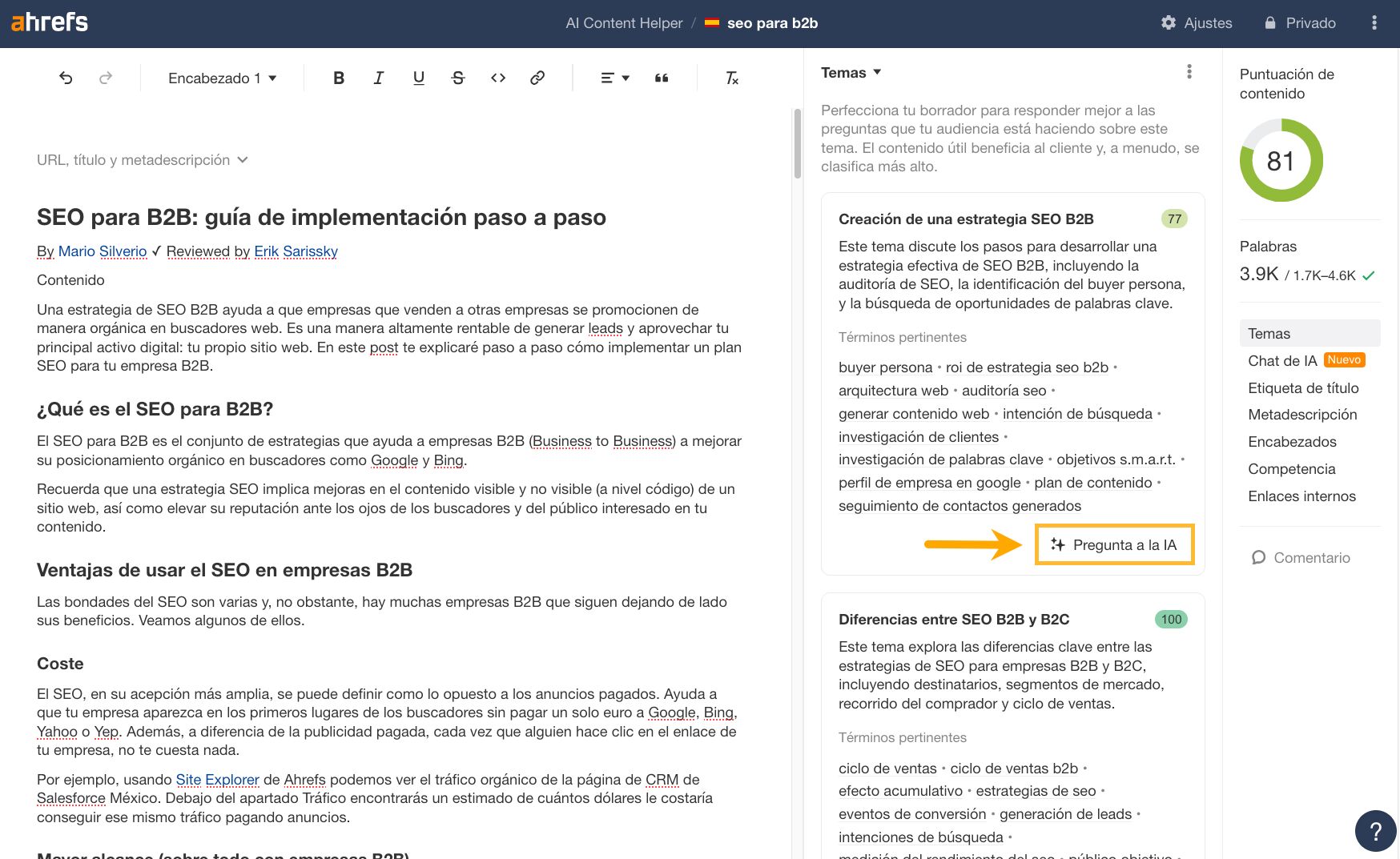 AI Content Helper. Pregúntale a la IA por tema
