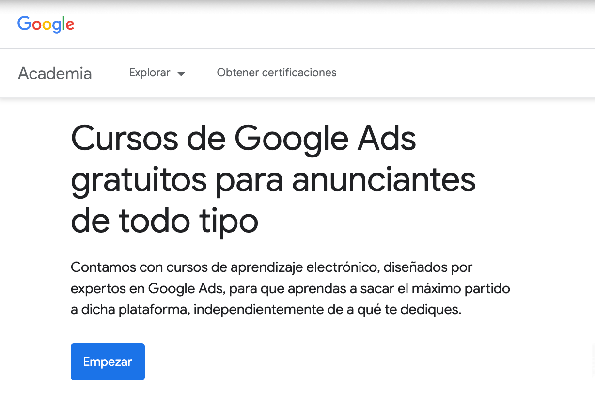 Formación gratuita de Google para anunciantes.