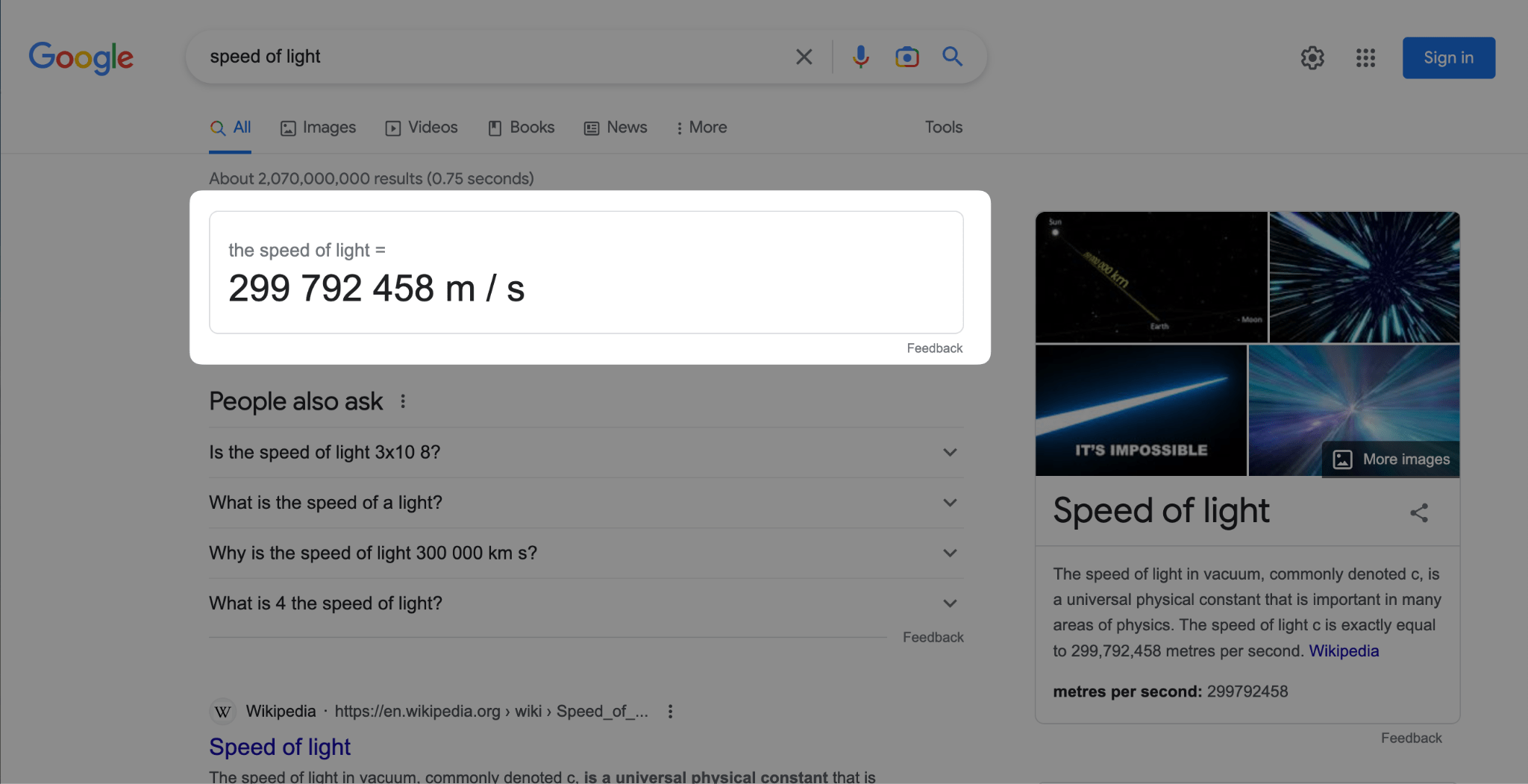Ejemplo de una knowledge card de Google