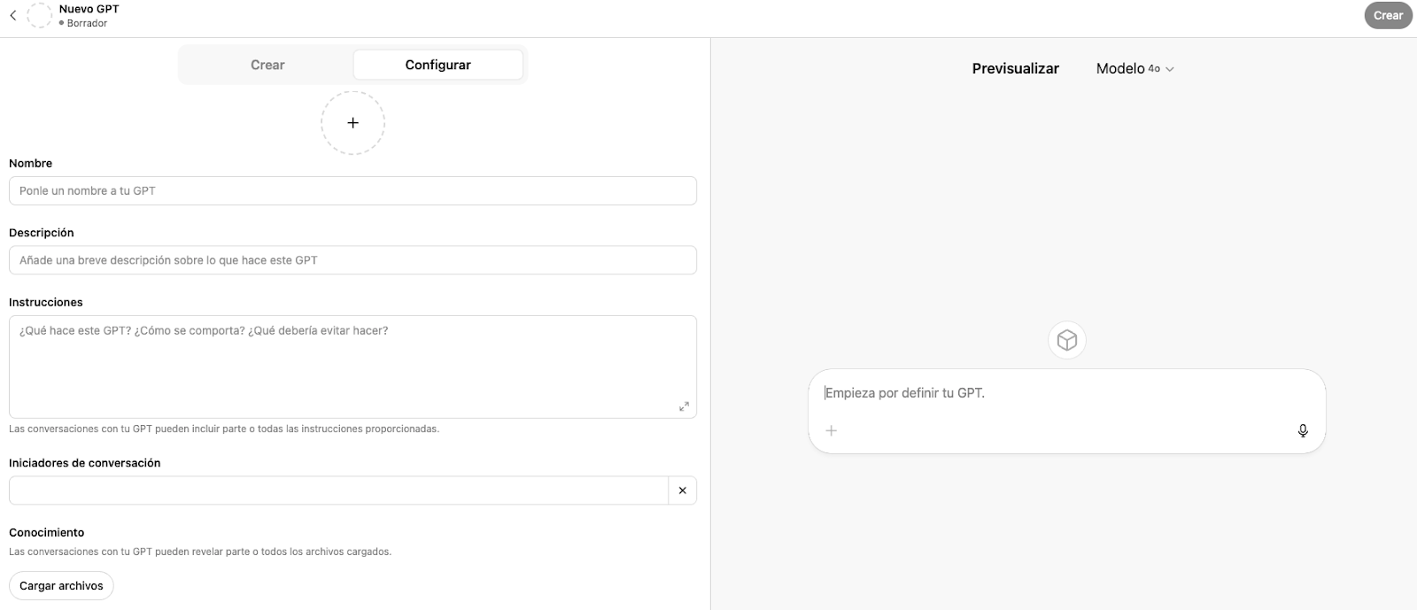 Crear un GPT personalizado