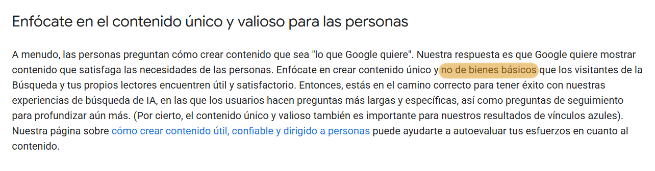 Las directrices de contenido de Google mencionan el contenido no genérico como un camino a seguir para los editores.