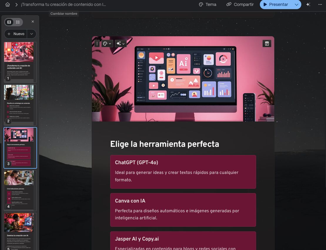 Ejemplo de resultado en Gamma