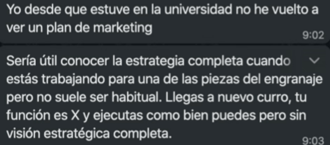 Respuesta en WhatsApp sobre el Plan de Marketing