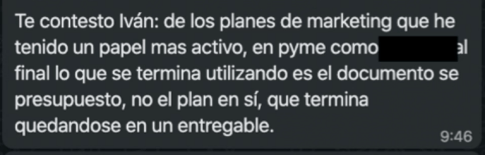 Respuesta en WhatsApp sobre el Plan de Marketing