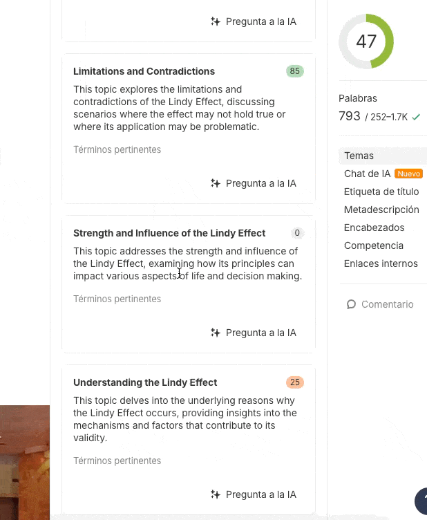 AI Content Helper en funcionamiento