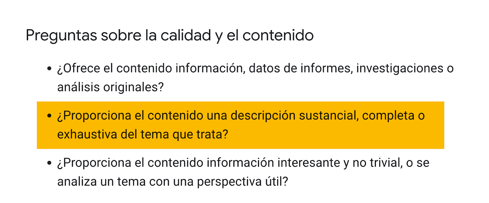 Directrices de Google sobre la calidad y el contenido.