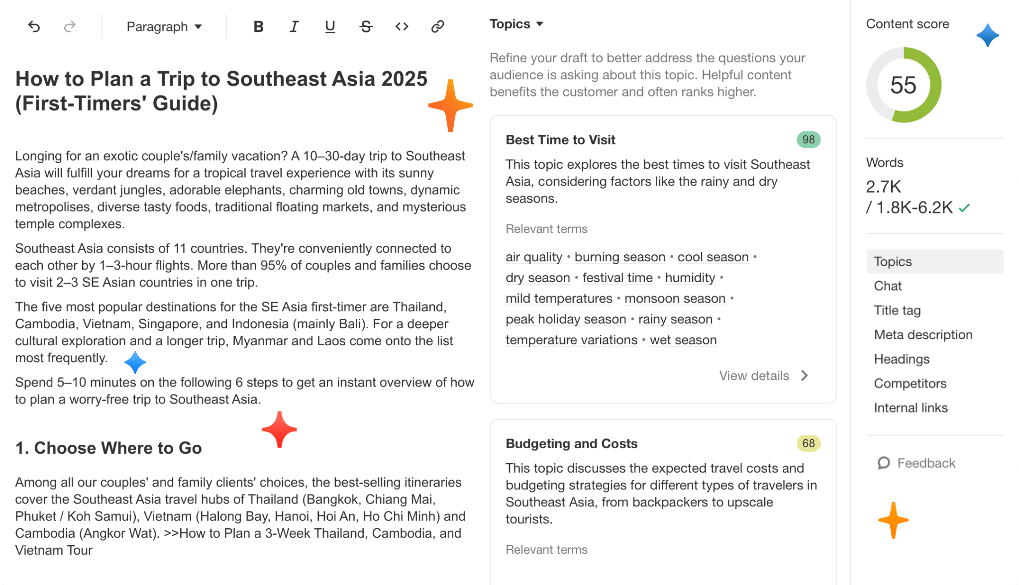 Captura de pantalla de la interfaz de AI Content Helper de Ahrefs.