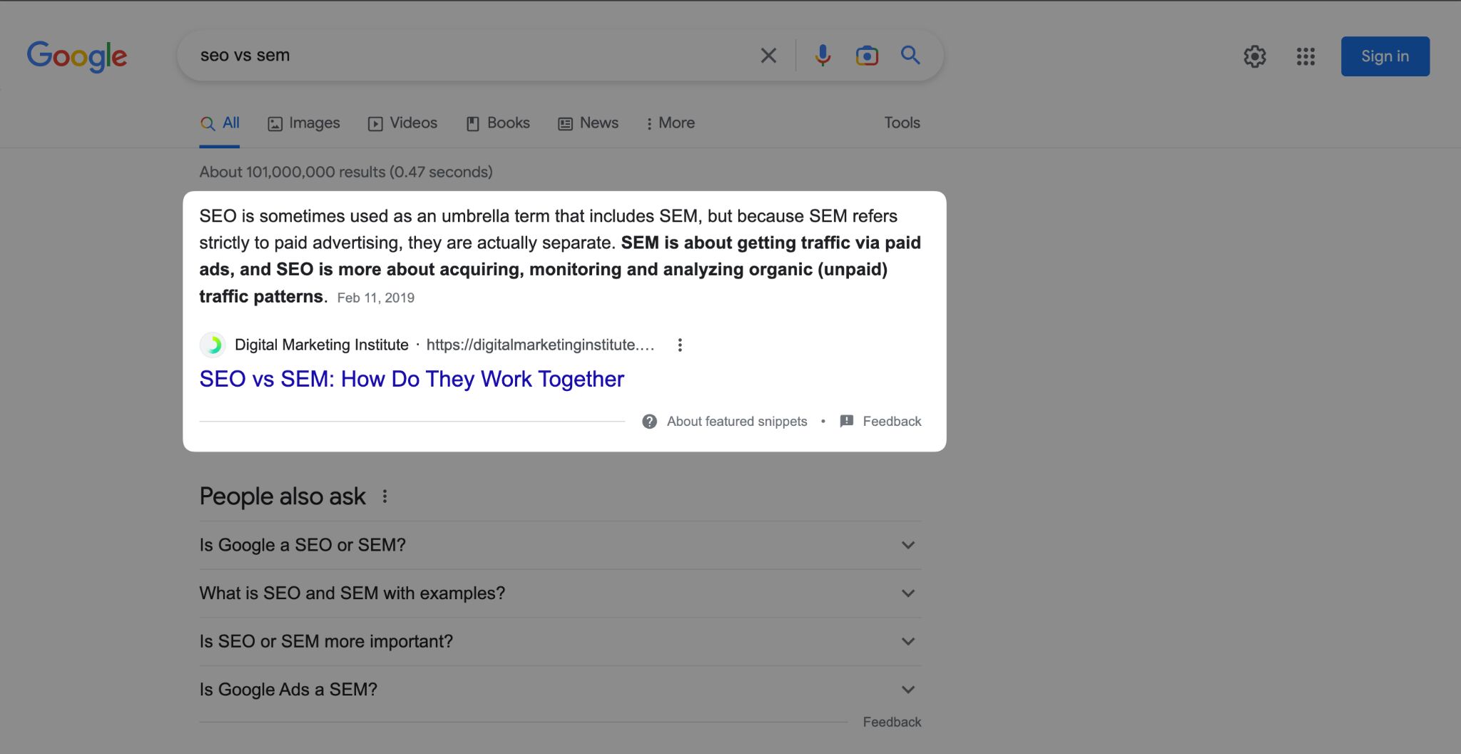 Ejemplo de un Featured Snippet