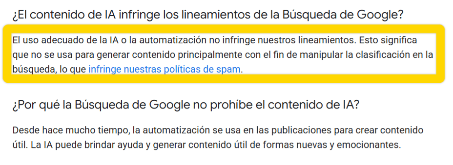 Las directrices de Google dicen que no están en contra del contenido de IA