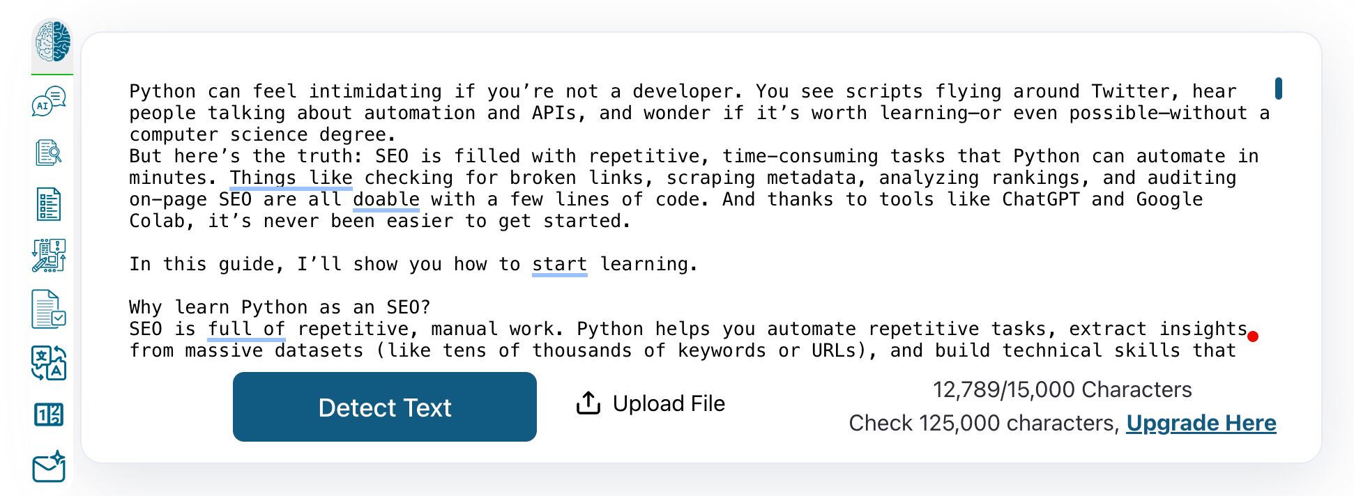 El detector de IA de ZeroGPT.
