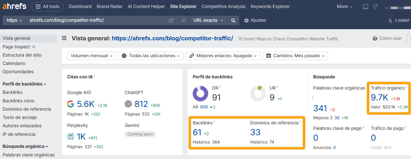Cómo comprobar el tráfico orgánico y los backlinks.
