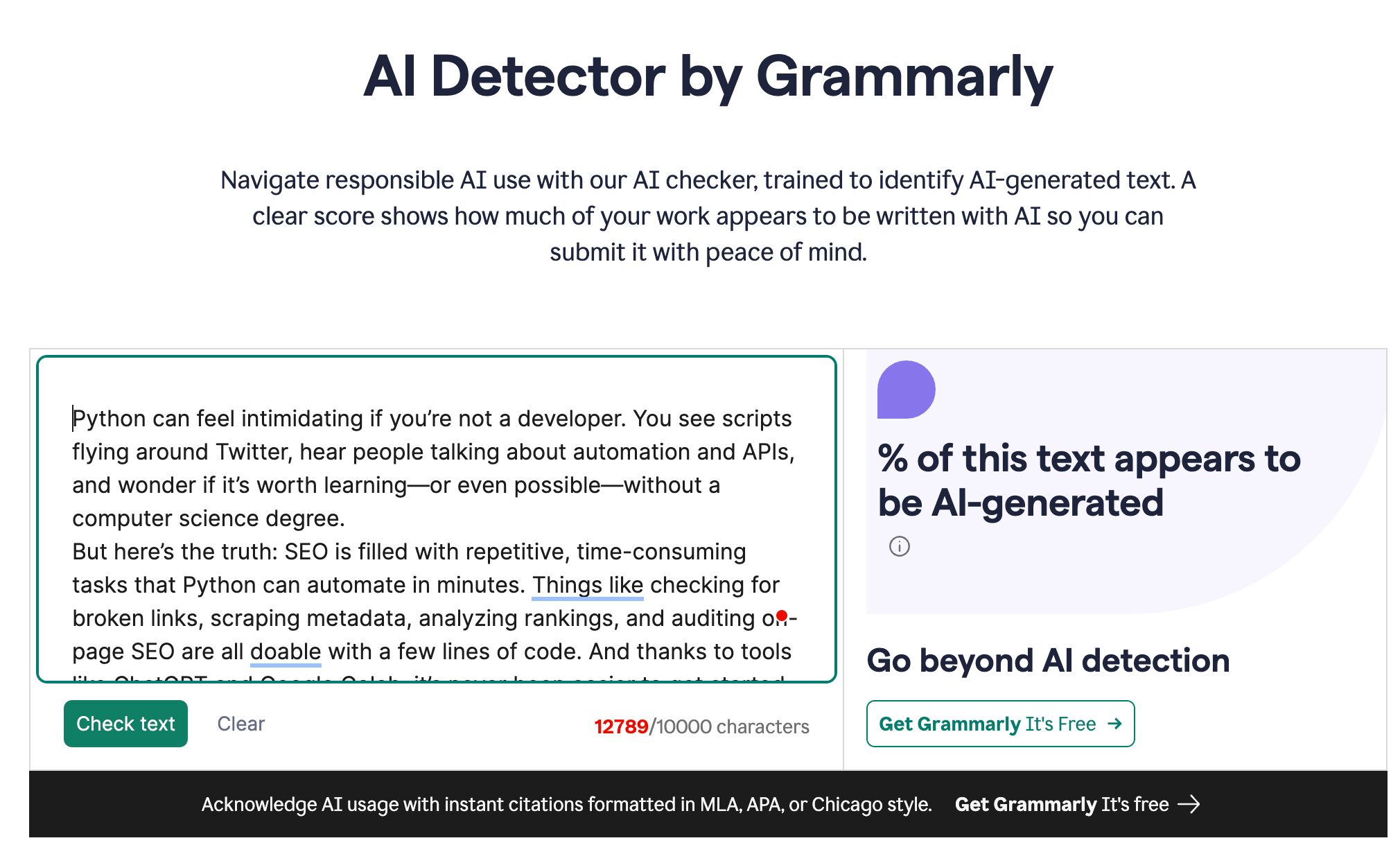 El detector de IA de Grammarly.
