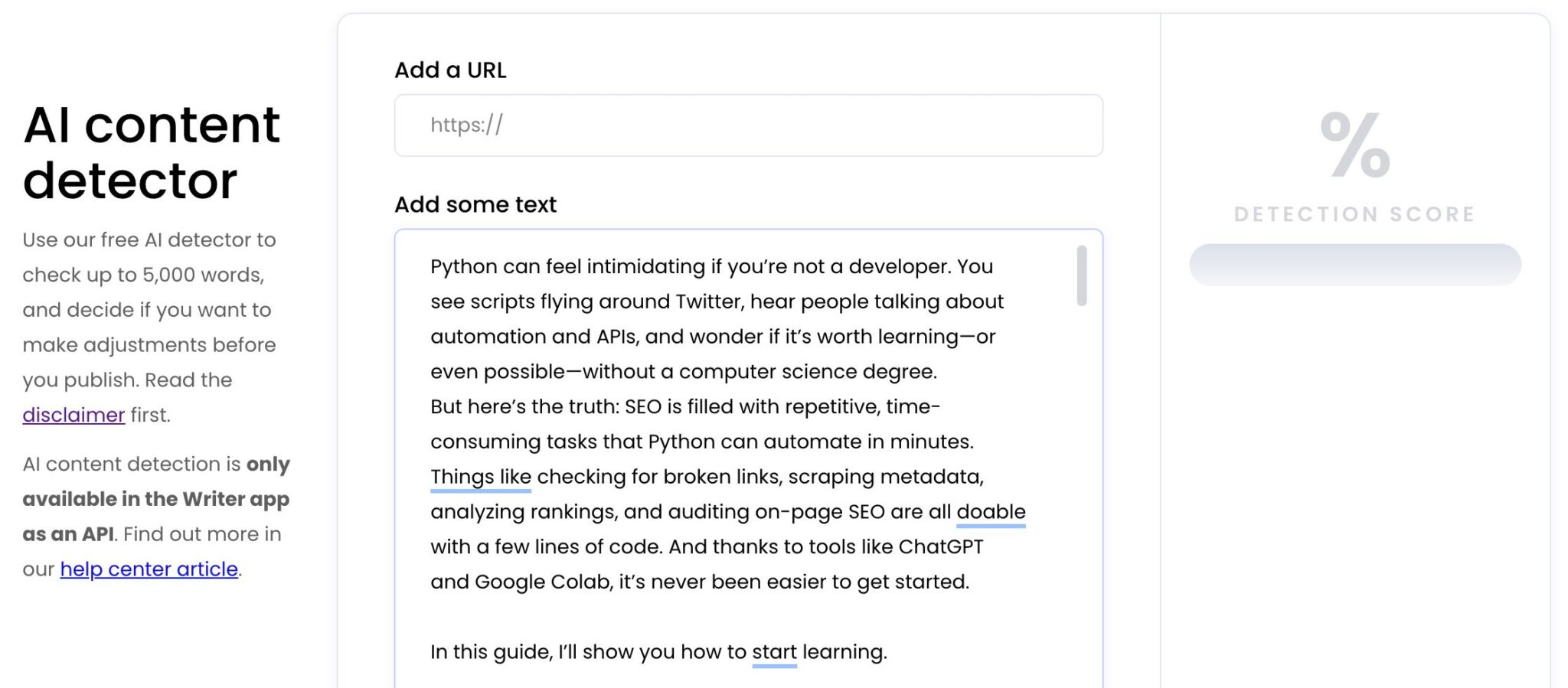 El detector de IA de Writer.