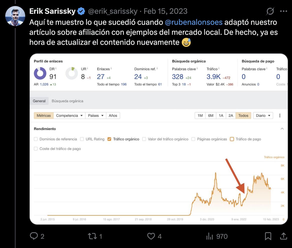 Resultados de Erik al localizar contenido.