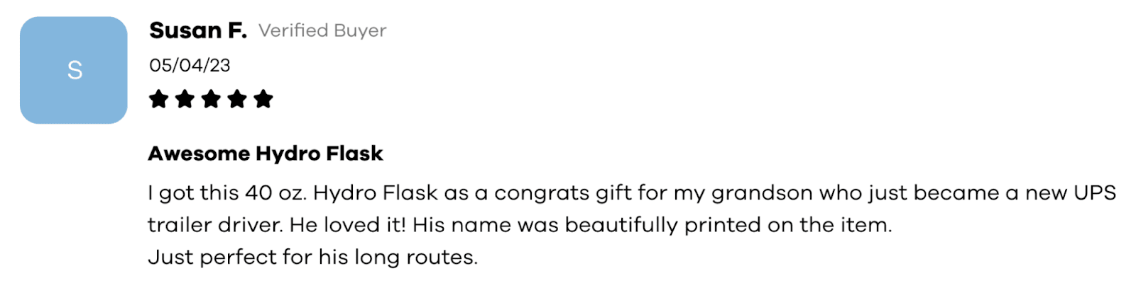 Otra revisión de producto para Hydro Flask.