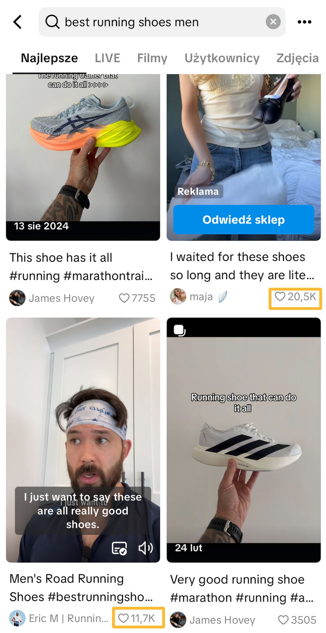 Ejemplo de reseñas de productos en TikTok.