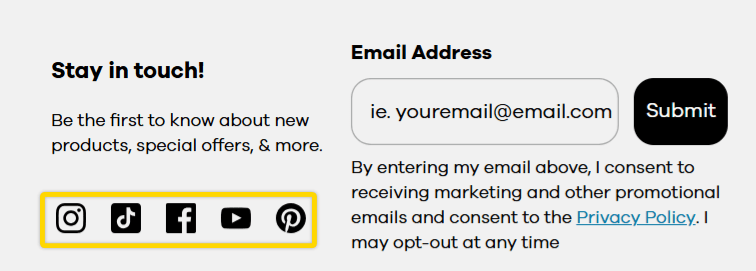 Canales de redes sociales de Hydro Flask.