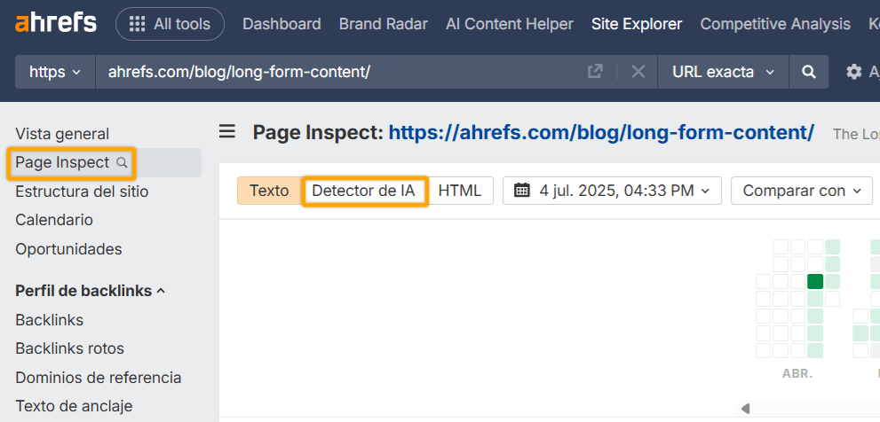 Detector de contenido de IA de Ahrefs.