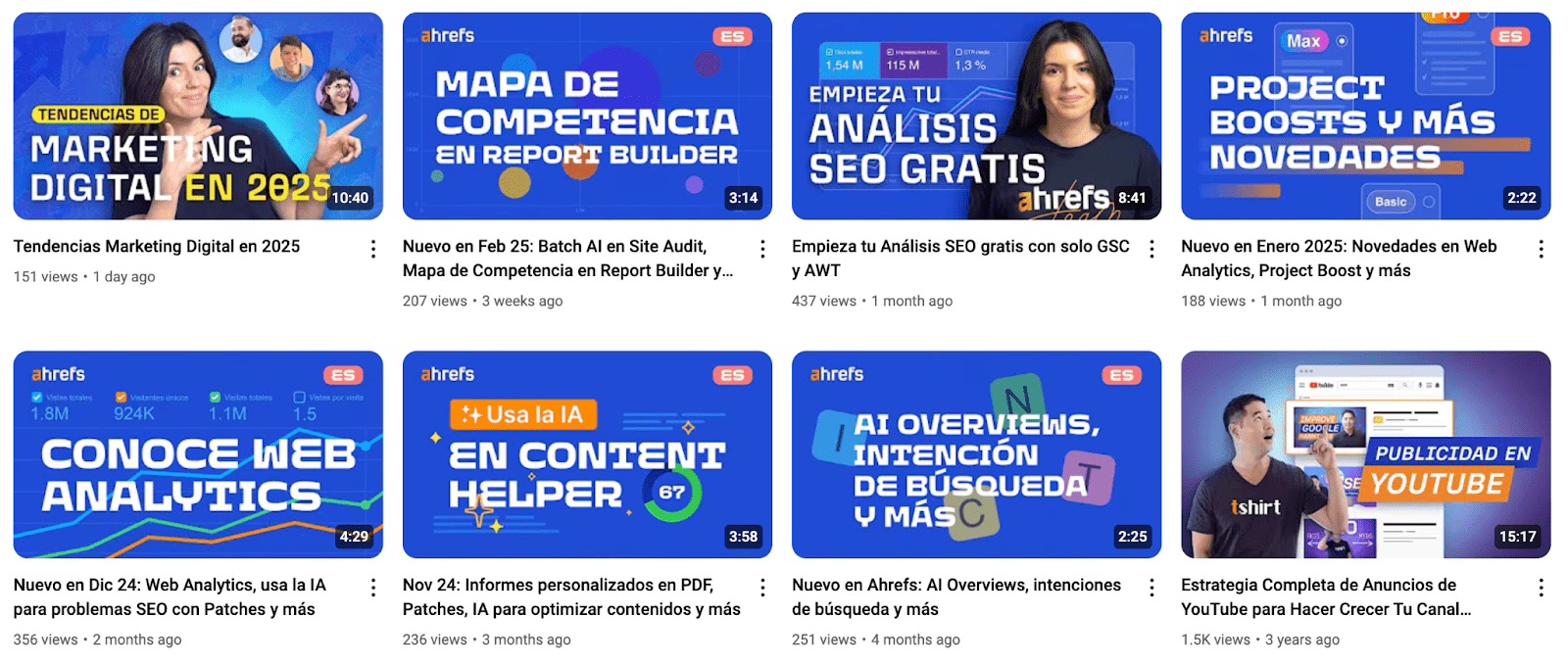 Canal de YouTube de Ahrefs España.