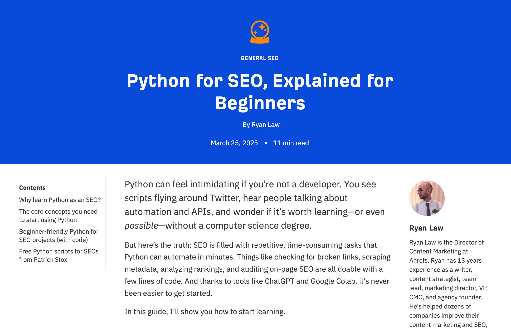 Captura de pantalla de un artículo generado por IA en el blog de Ahrefs.
