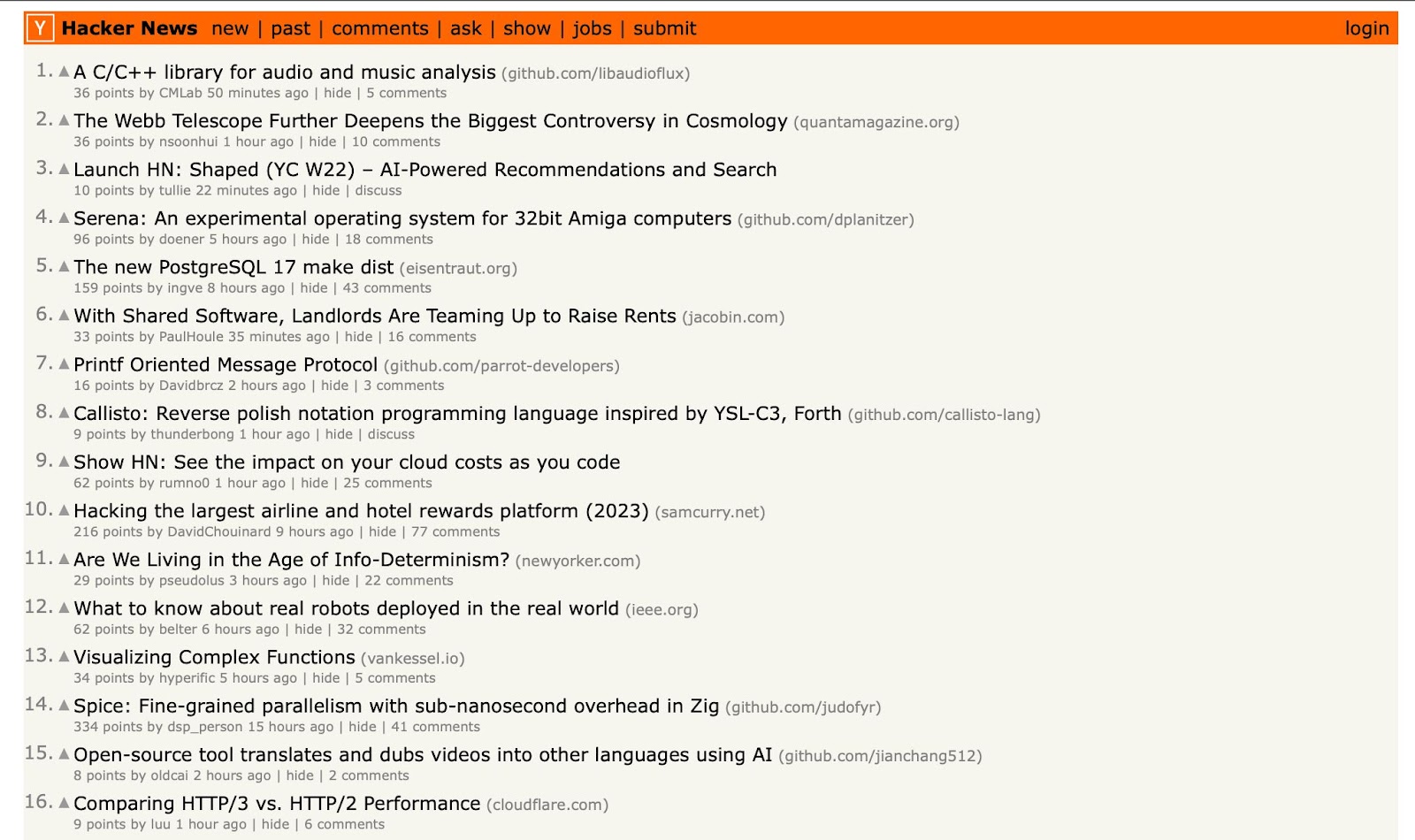 Hackernews - ejemplo de un sitio web feo pero con mucho éxito.