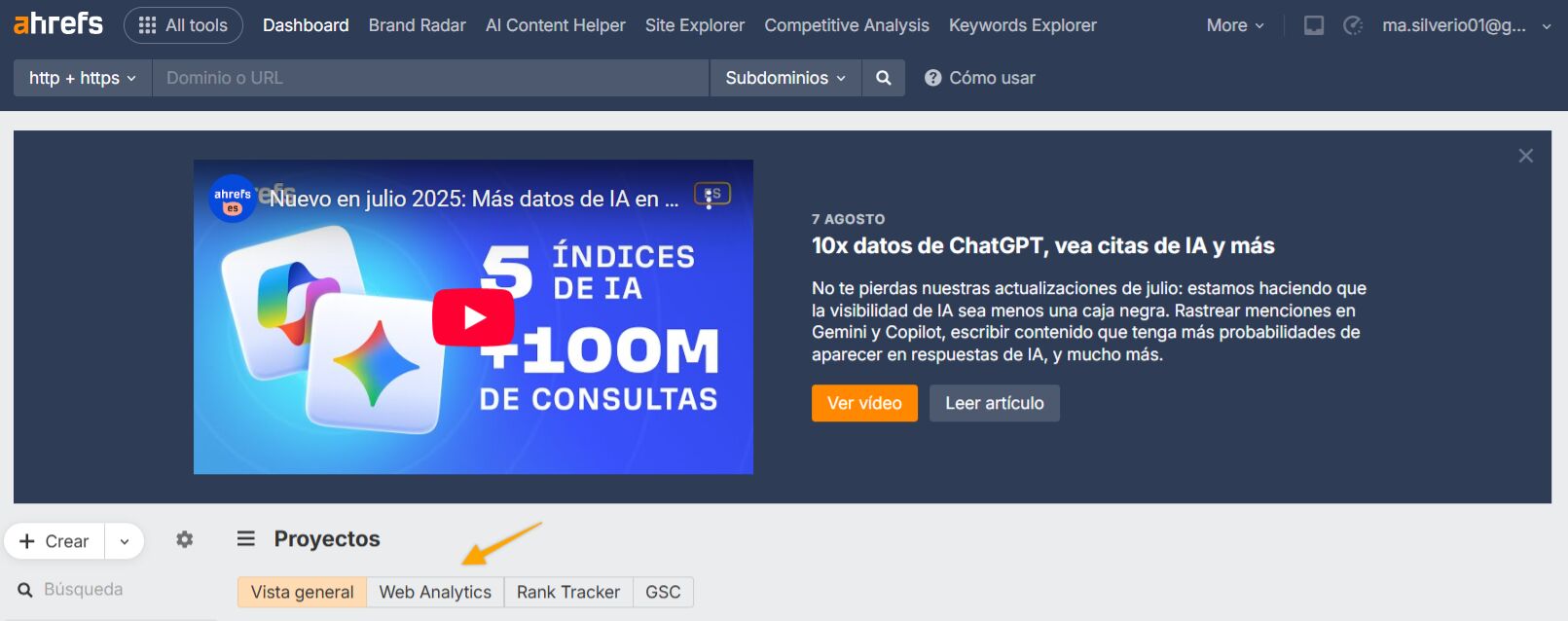 Dónde encontrar Web Analytics en AWT.