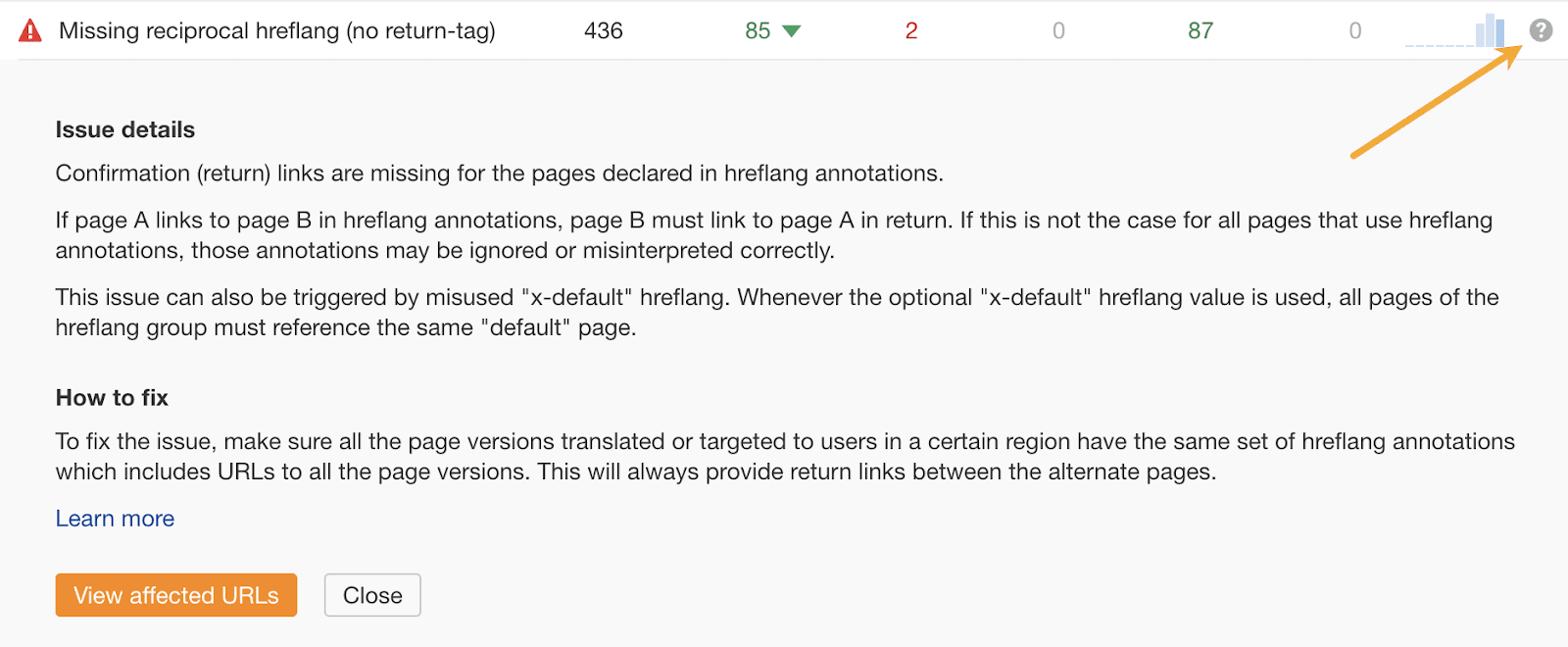 Ejemplo de consejos para corregir errores técnicos en Site Audit.