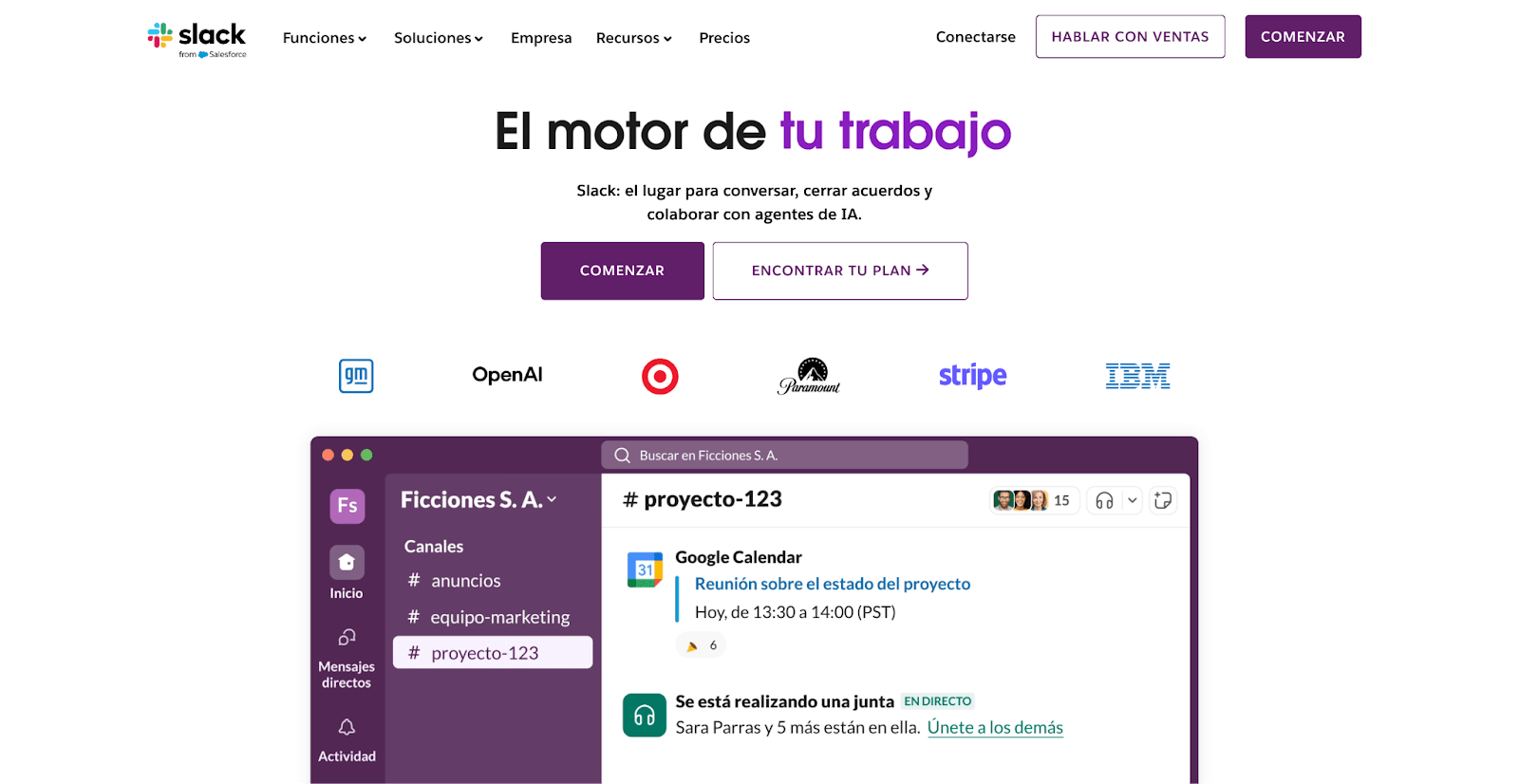 Página de inicio de Slack.